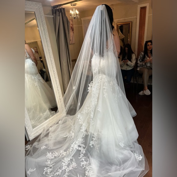 Madison James Wedding MJ700 + veil
Colors: Ivory/Nude
Sizes: 14 (not altered) - Picture 3 of 3